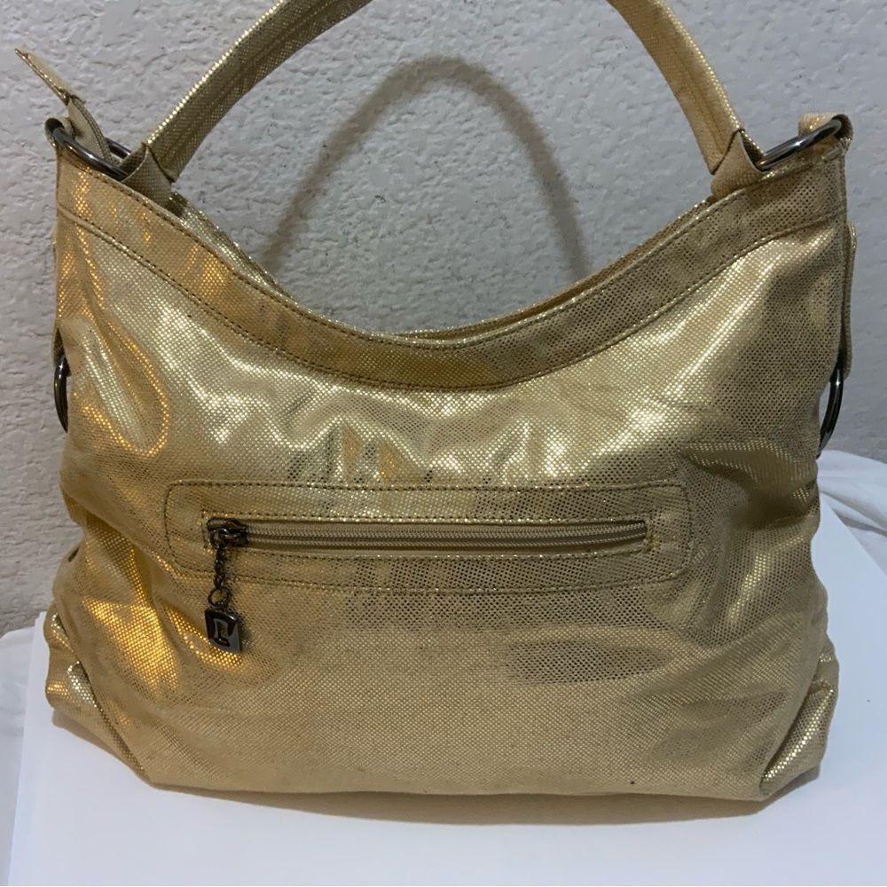 New LATIQUE purse pretty gold metallic studded shoulder bag canvas HOBO - Picture 4 of 10